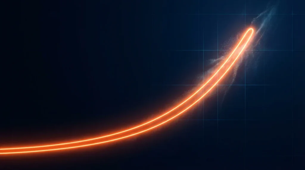 Ascending curve graph line with a bright trail on a dark background representing crash game mechanics