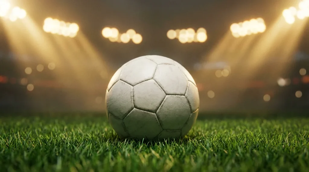 Football on green pitch grass under stadium floodlights representing sports betting